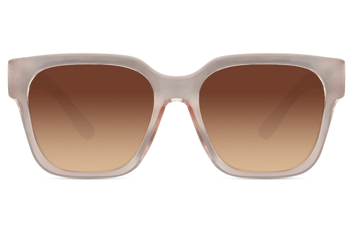 Square oversized sunglasses with neutral frame and tinted lenses, combining eco-friendly materials with clean minimalist styling