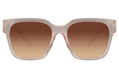 Square oversized sunglasses with neutral frame and tinted lenses, combining eco-friendly materials with clean minimalist styling