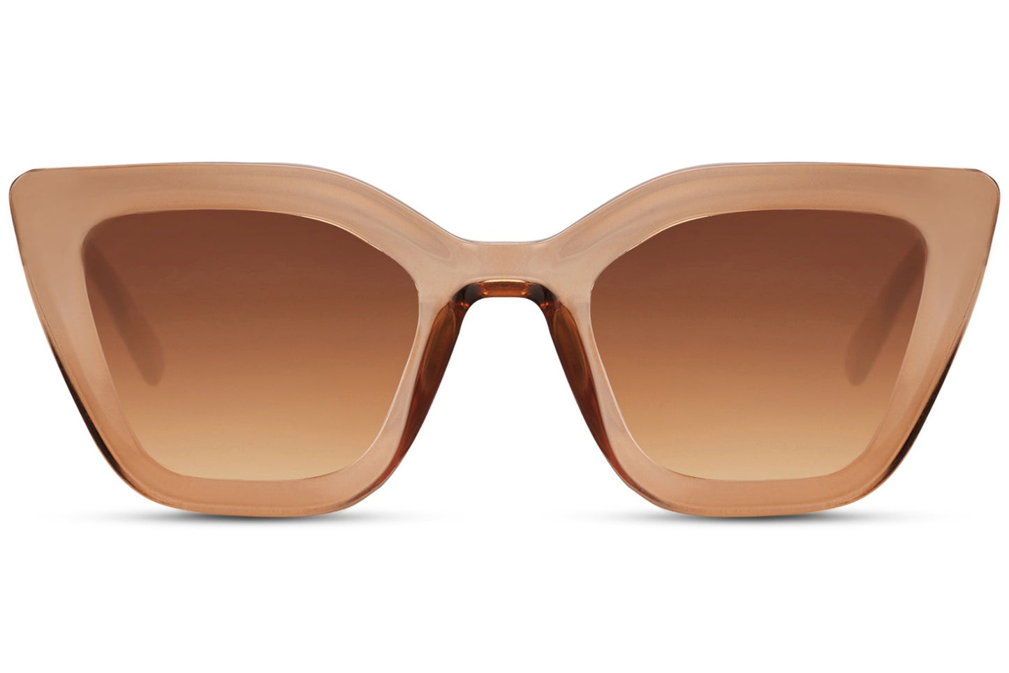 Statement cat eye sunglasses with oversized beige frame and brown gradient lenses, designed to elevate bold outfits with modern feminine style and UV protection