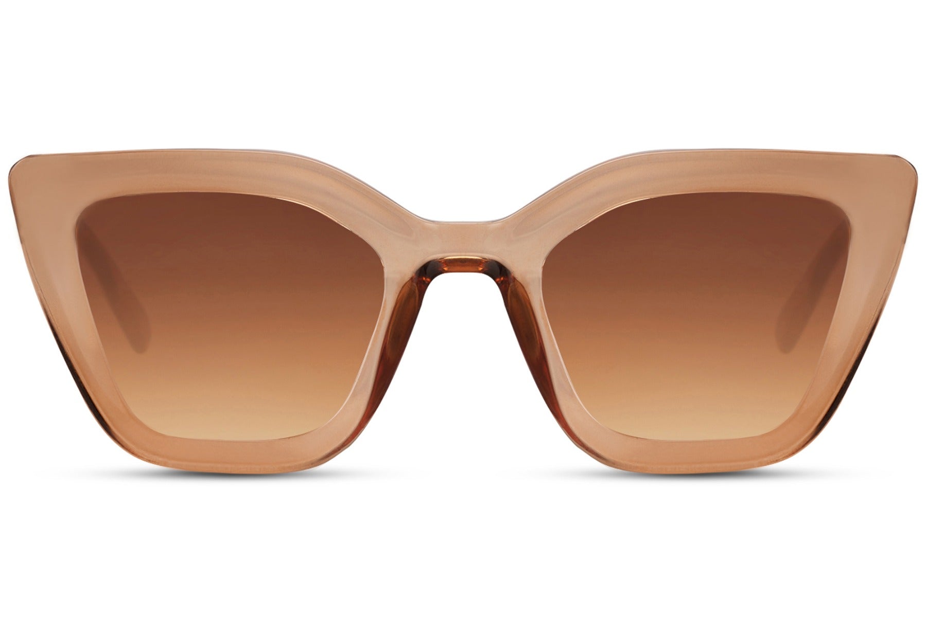 Statement cat eye sunglasses with oversized beige frame and brown gradient lenses, designed to elevate bold outfits with modern feminine style and UV protection