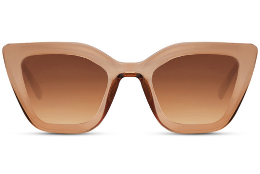Statement cat eye sunglasses with oversized beige frame and brown gradient lenses, designed to elevate bold outfits with modern feminine style and UV protection