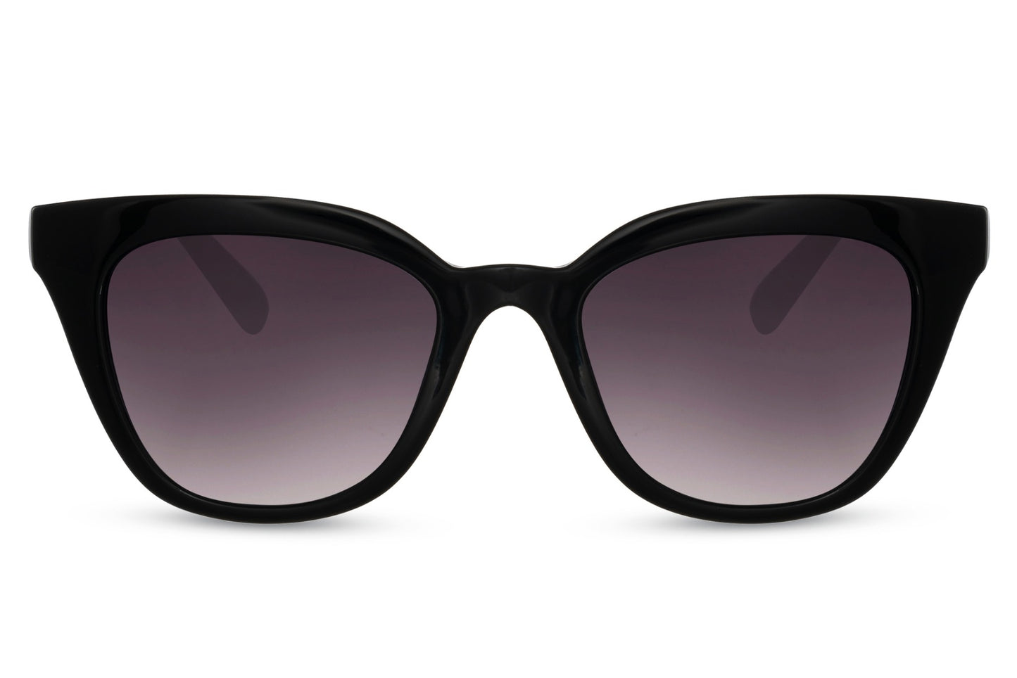 Subtle stroke black cat eye sunglasses with softly curved frame and tinted lenses, designed for refined everyday style with lightweight eco-friendly comfort