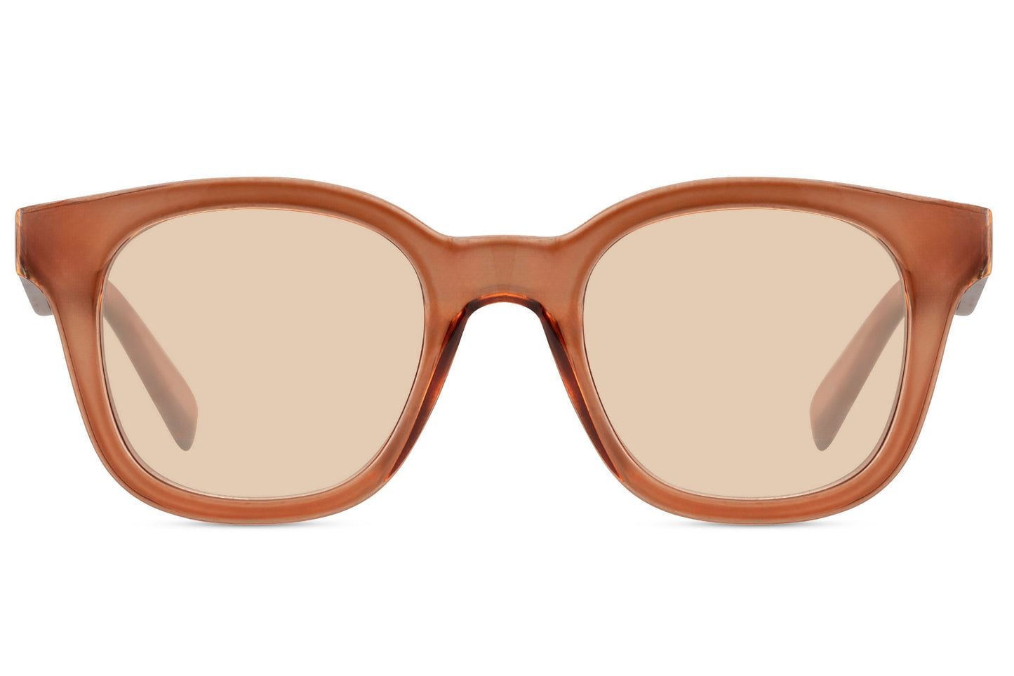 Sustainable square sunglasses with light brown frame and soft tinted lenses for casual lifestyle and travel wear
