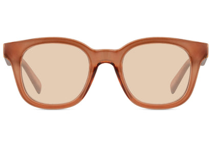 Sustainable square sunglasses with light brown frame and soft tinted lenses for casual lifestyle and travel wear