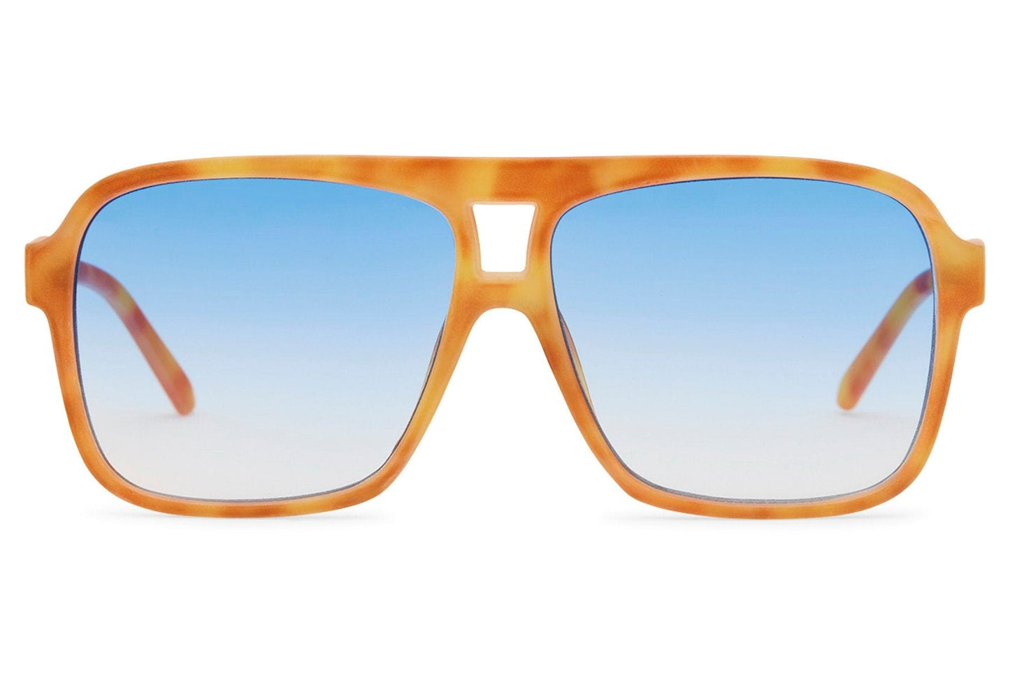 Tinted aviator night sunglasses with orange frame and blue gradient lenses, designed for low light visibility and bold everyday styling