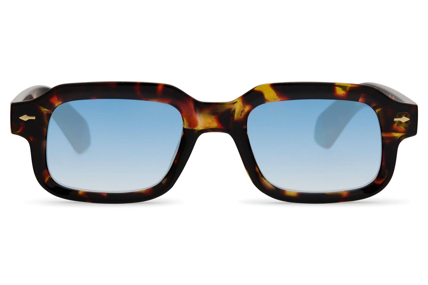 Tinted bold rectangle sunglasses with tortoiseshell frame and blue lenses by Sunglass Station, men’s eyewear with UV protection, available with free shipping across the UK and Europe