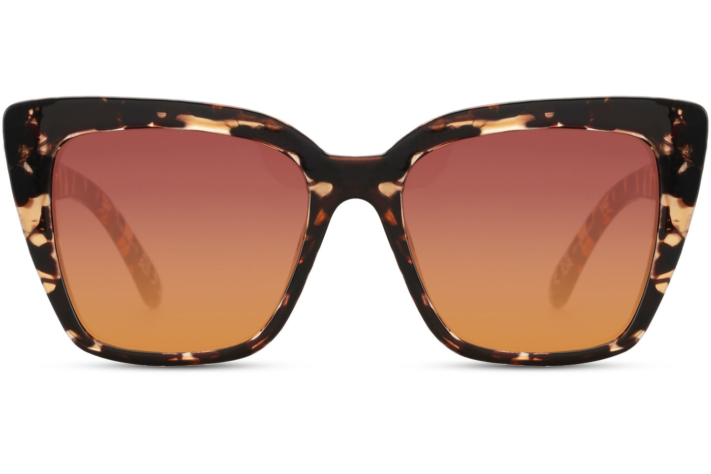 Retro tortoiseshell cat eye sunglasses with warm amber lenses, offering a stylish vintage look with modern comfort
