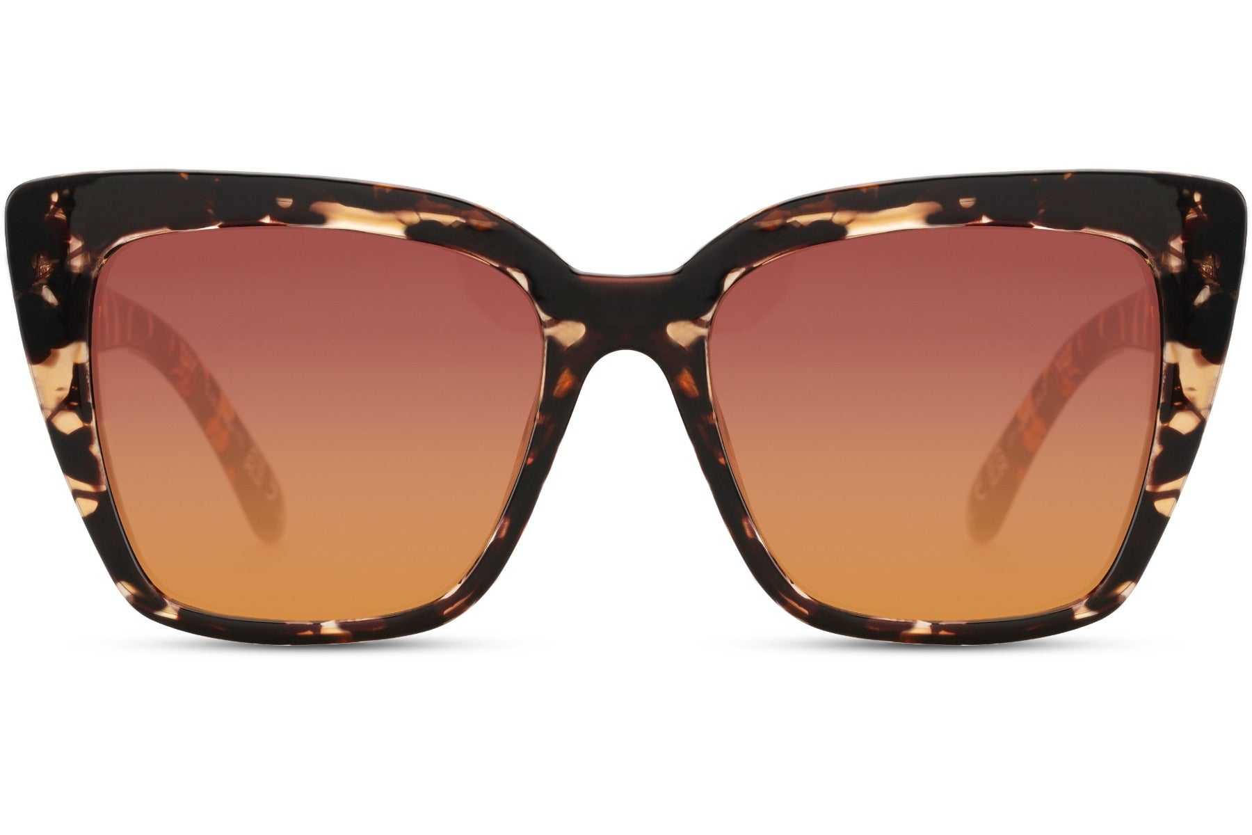 Retro tortoiseshell cat eye sunglasses with warm amber lenses, offering a stylish vintage look with modern comfort