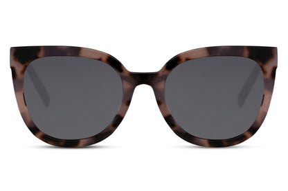 Tortoiseshell cat eye sunglasses with tinted lenses and bold oversized frame