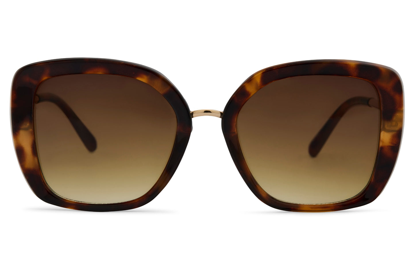 Tortoiseshell cat eye sunglasses with tinted lenses and structured oversized frame