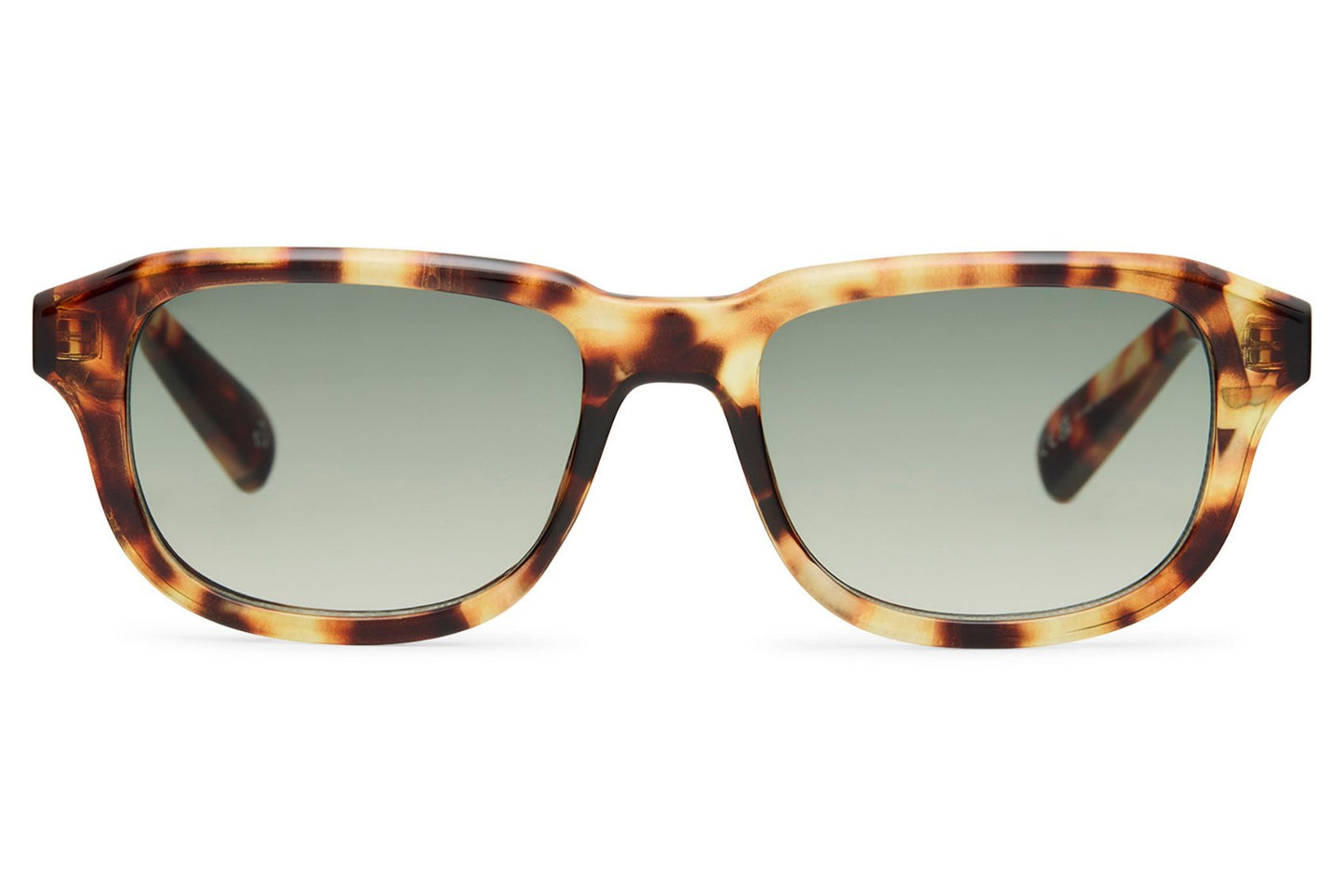 tortoiseshell frame wayfarer sunglasses with green tinted lens 