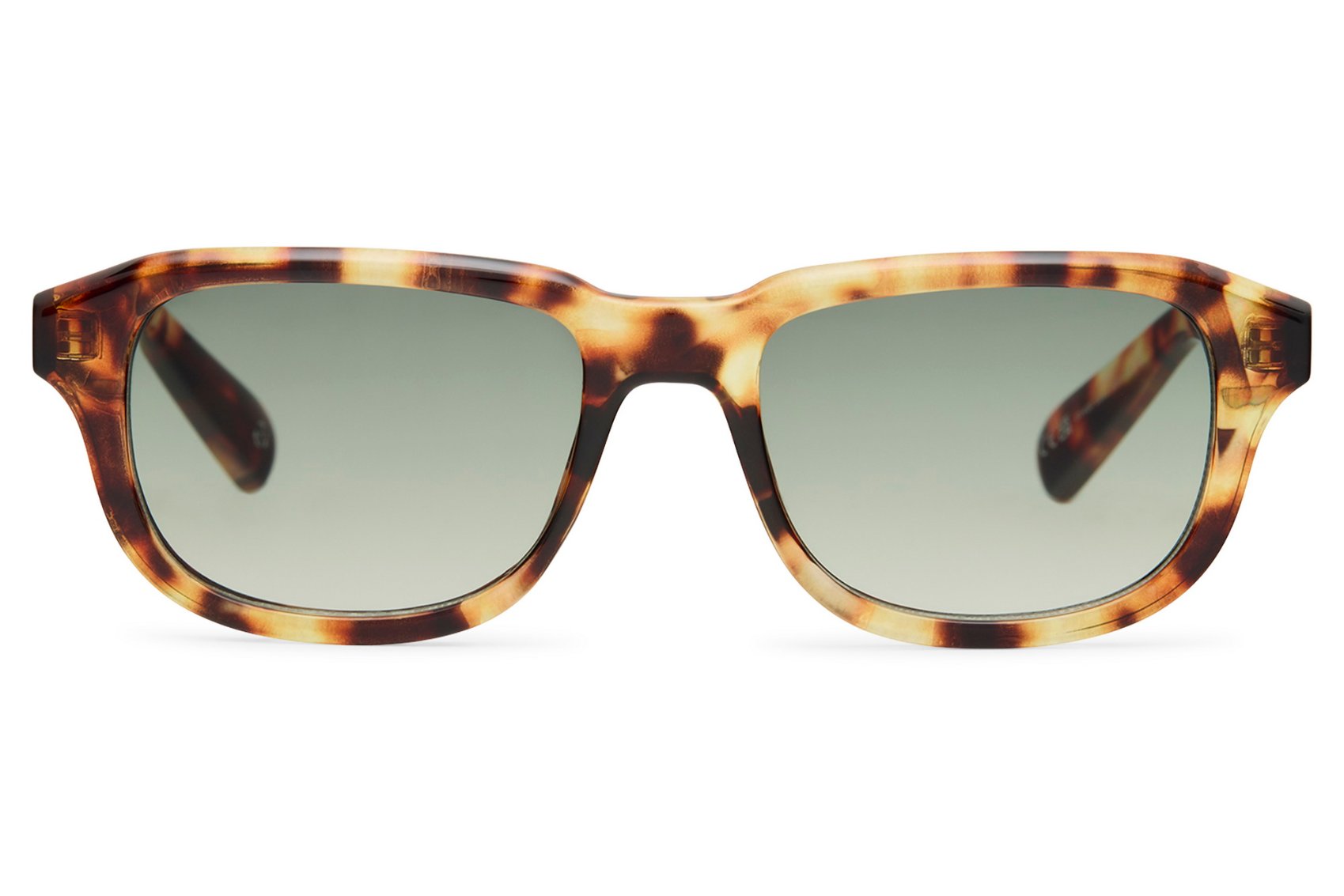 tortoiseshell frame wayfarer sunglasses with green tinted lens 