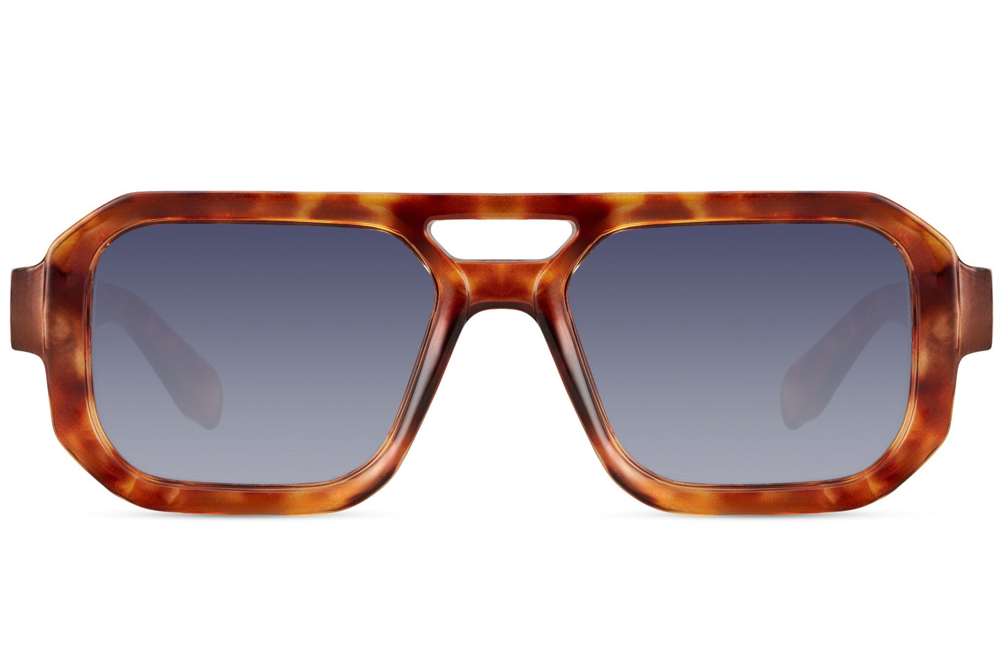 Tortoiseshell geometric aviator sunglasses with structured frame design, perfect for everyday wear with a fashion edge