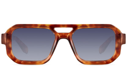 Tortoiseshell geometric aviator sunglasses with structured frame design, perfect for everyday wear with a fashion edge