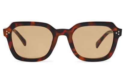 Women’s tortoiseshell square wayfarer sunglasses with brown tinted lenses and bold fashion frame