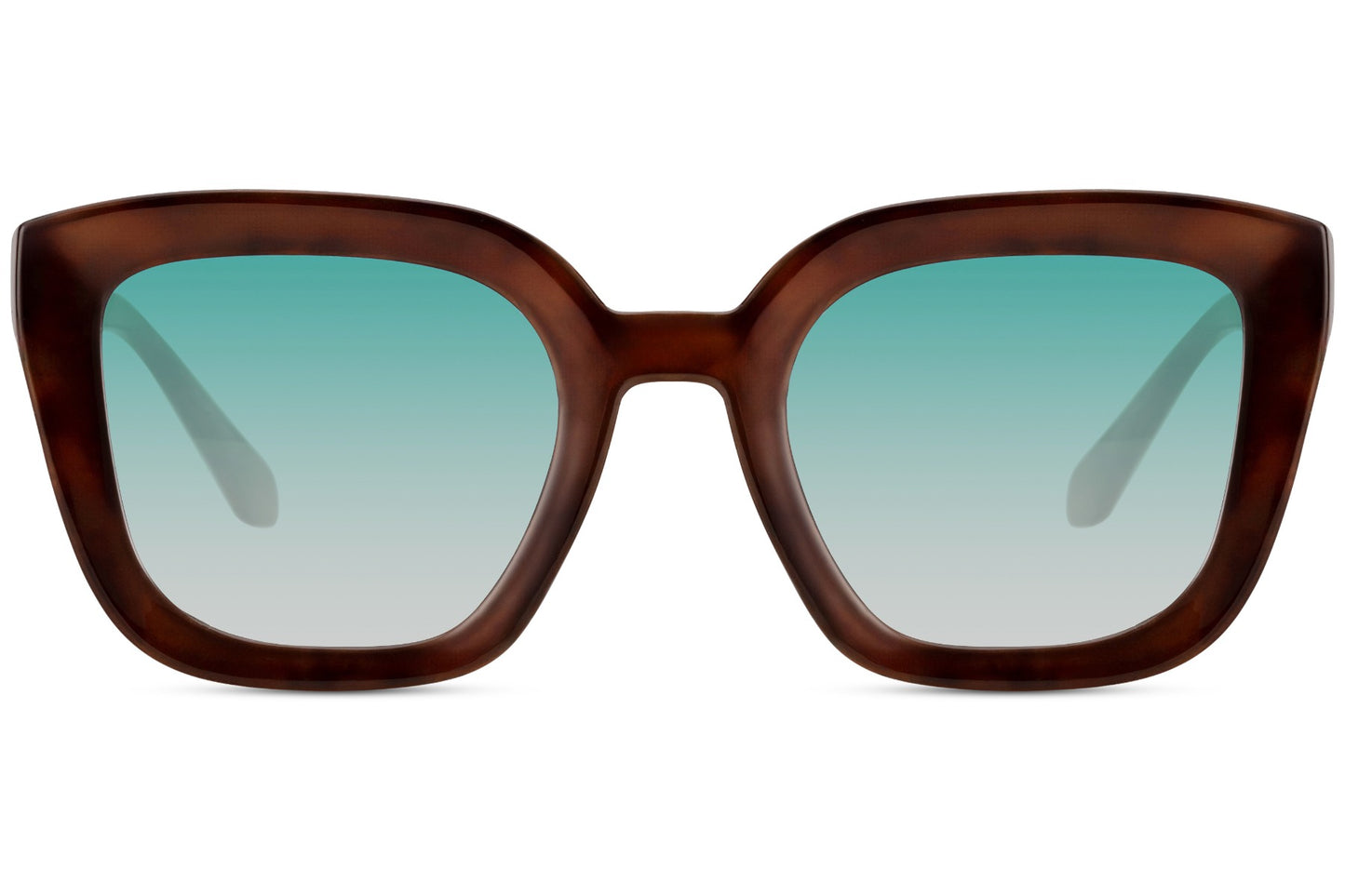 Transparent brown cat eye sunglasses with geometric frame and tinted lenses for a modern retro style