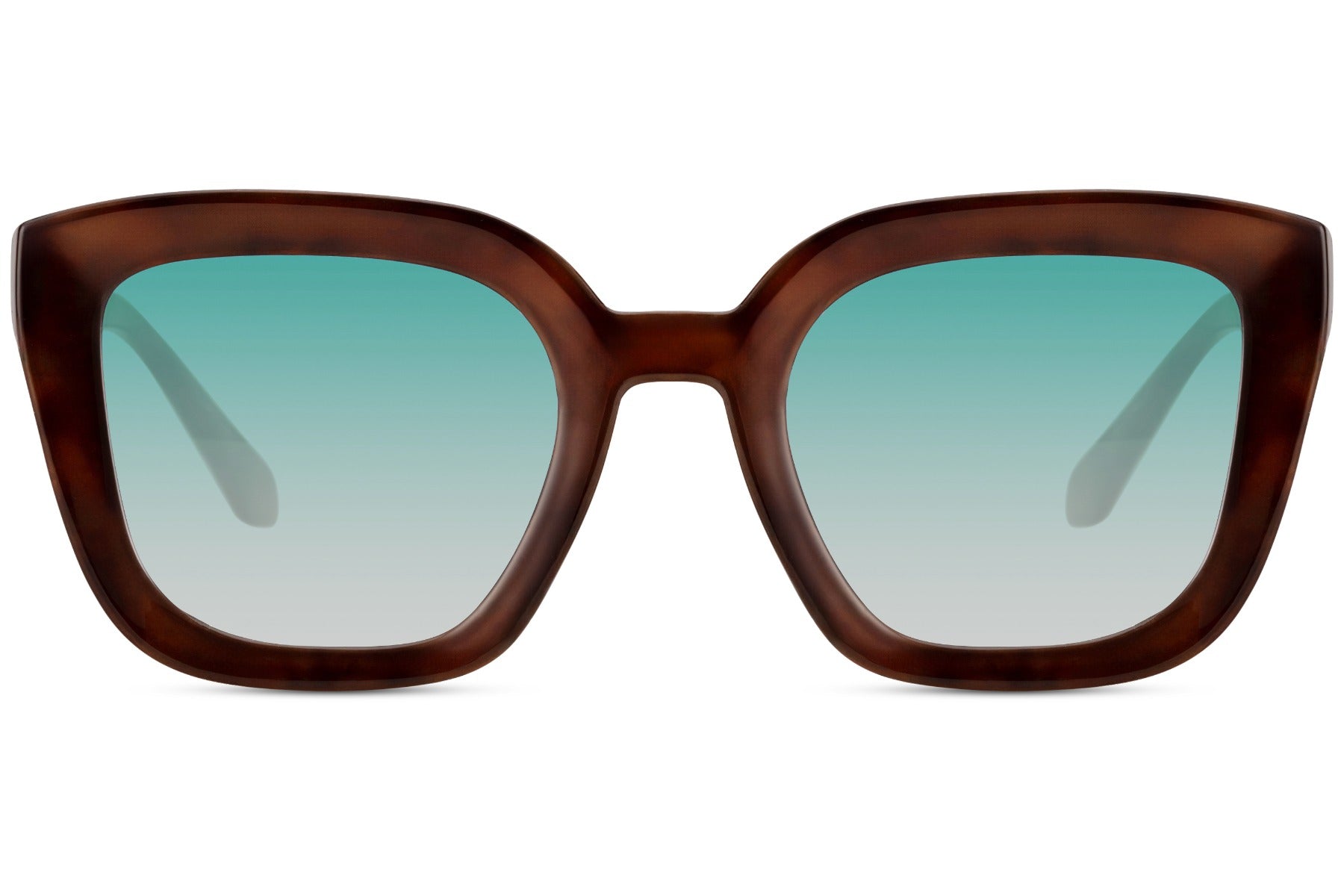 Transparent brown cat eye sunglasses with geometric frame and tinted lenses for a modern retro style