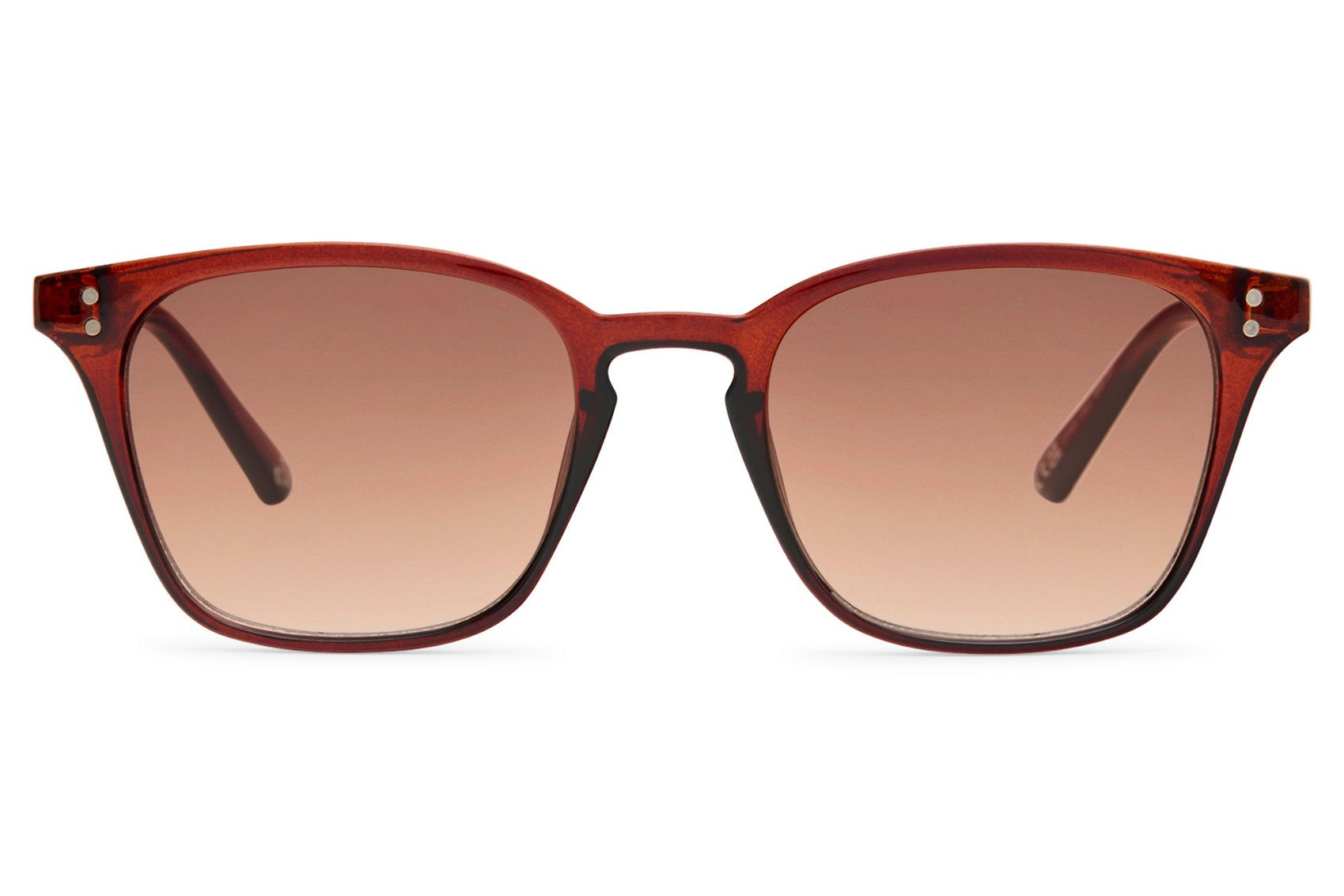 Transparent brown square frame sunglasses with soft tinted lenses for modern streetwear and travel outfits