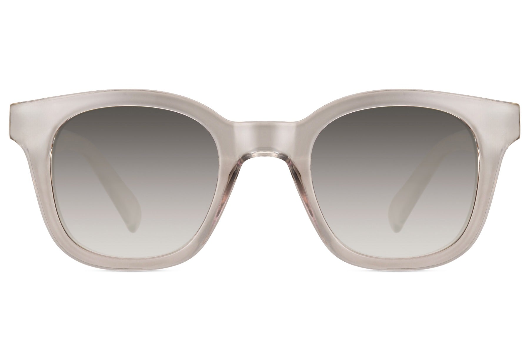 Transparent eco square sunglasses with recycled lightweight frame and gradient grey lenses for modern minimalist fashion