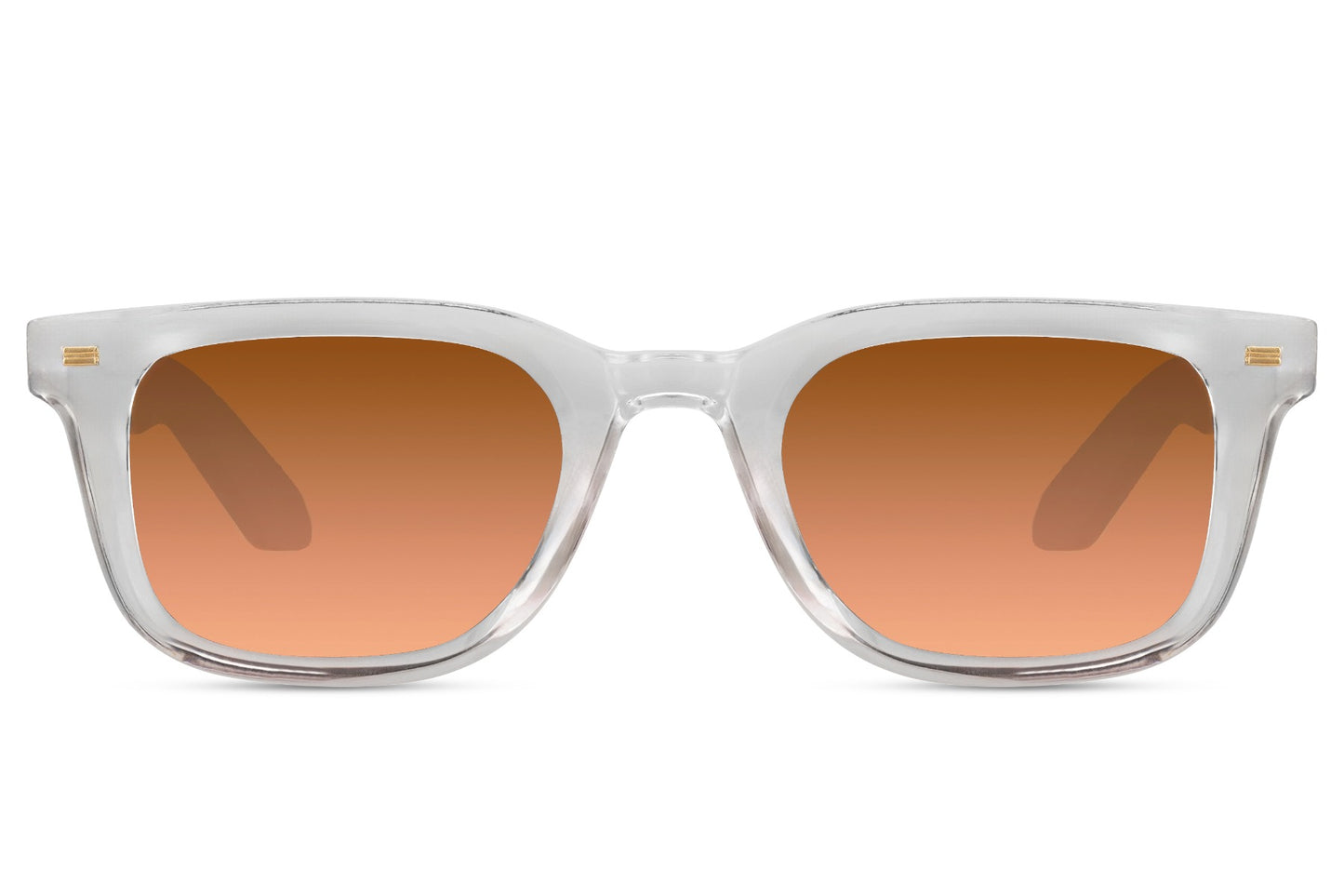 Unisex transparent frame square sunglasses with brown tinted lenses and lightweight recycled frame for modern casual fashion