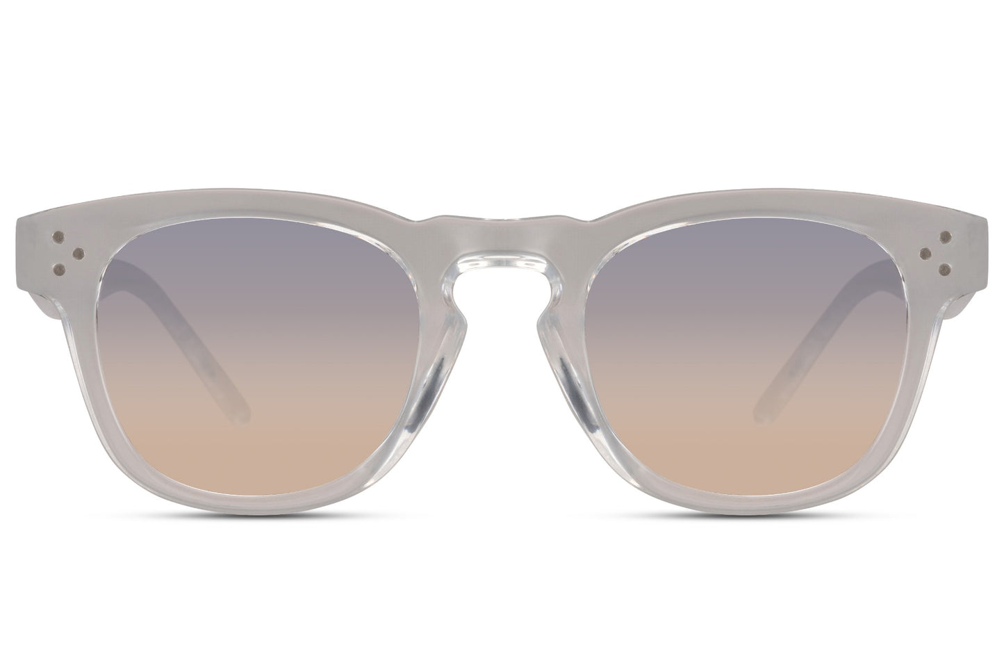 Transparent retro sunglasses with gradient lenses and eco friendly recycled frame for minimalist casual outfits
