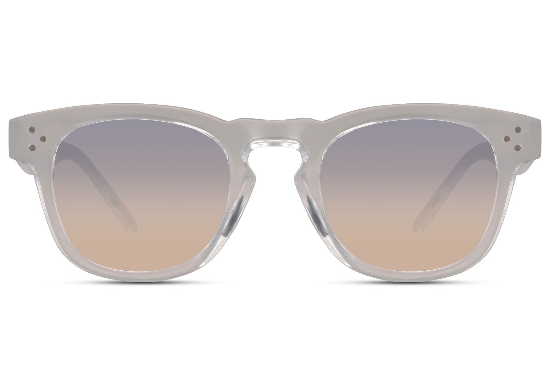 Transparent retro sunglasses with gradient lenses and eco friendly recycled frame for minimalist casual outfits