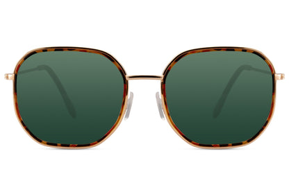 UK inspired tinted square sunglasses for women with green lenses and tortoiseshell frame for modern fashion styling