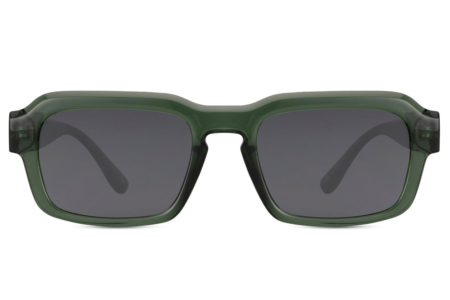 Unisex eco rectangle sunglasses with green frame and green lenses by Sunglass Station, sustainable eyewear with a bold modern appearance