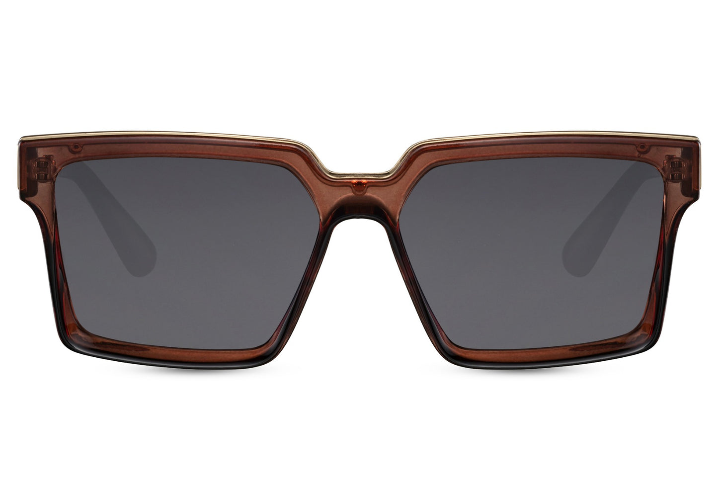 Rectangle sunglasses with brown frame and dark lenses by Sunglass Station, eco-friendly unisex sunglasses with bold rectangular shape