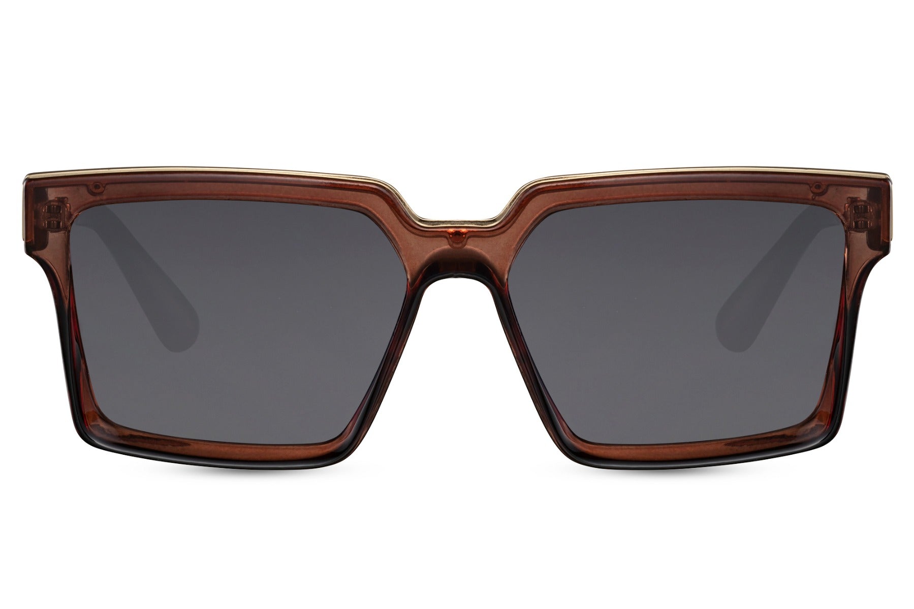 Rectangle sunglasses with brown frame and dark lenses by Sunglass Station, eco-friendly unisex sunglasses with bold rectangular shape