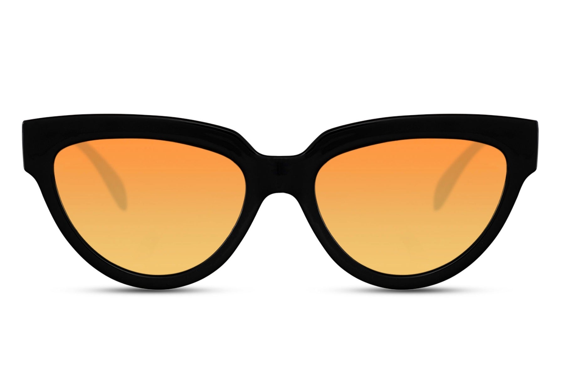 Vintage black cat eye sunglasses with orange gradient lenses and classic curved frame, offering timeless feminine style with UV protection