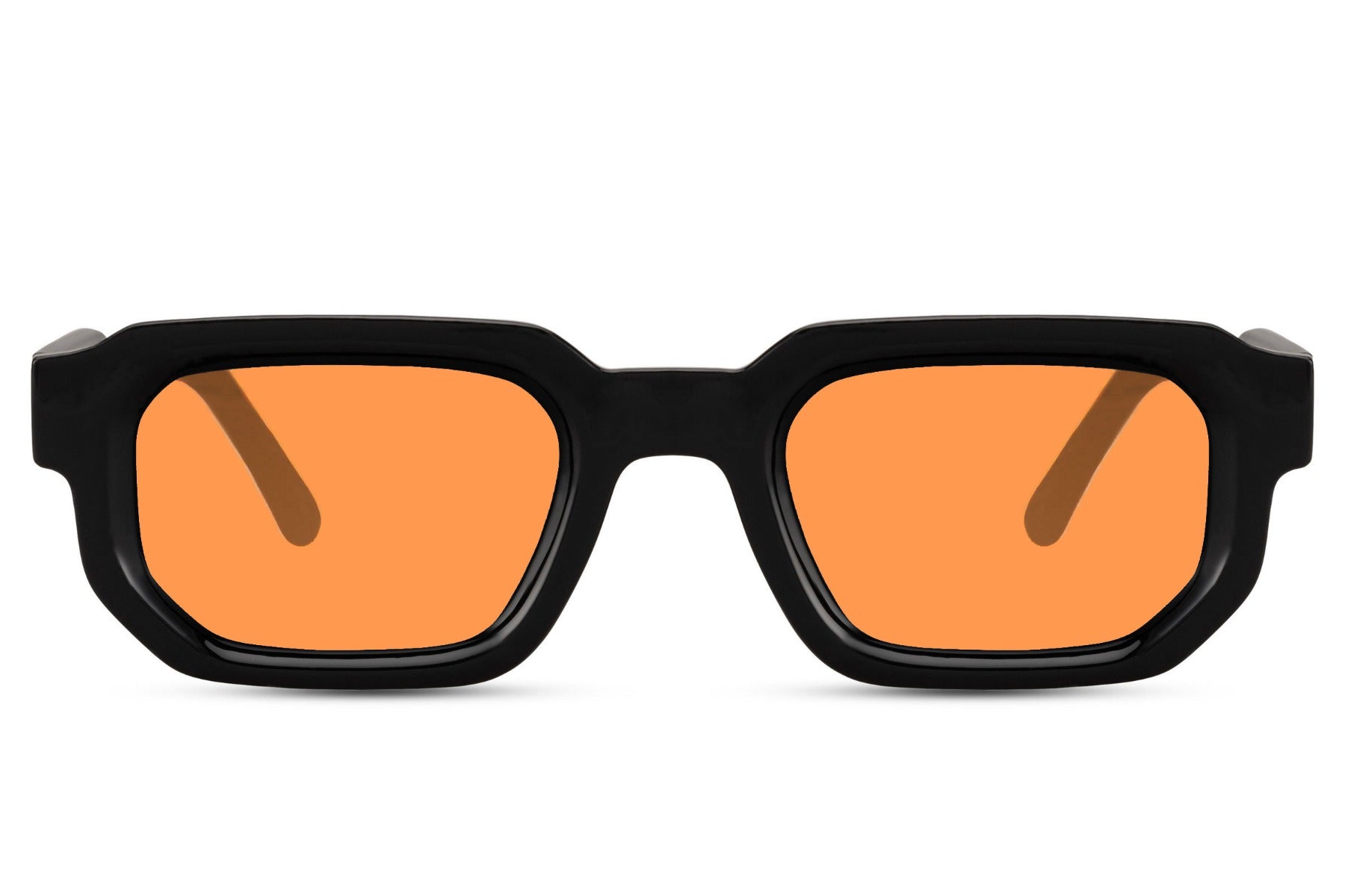 Sleek rectangle sunglasses with orange lenses by Sunglass Station, bold unisex eyewear inspired by retro and Y2K fashion trends