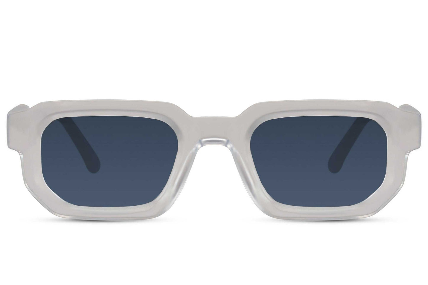 Vintage rectangle sunglasses with grey frame and dark lenses by Sunglass Station, sleek everyday eyewear with a minimalist design