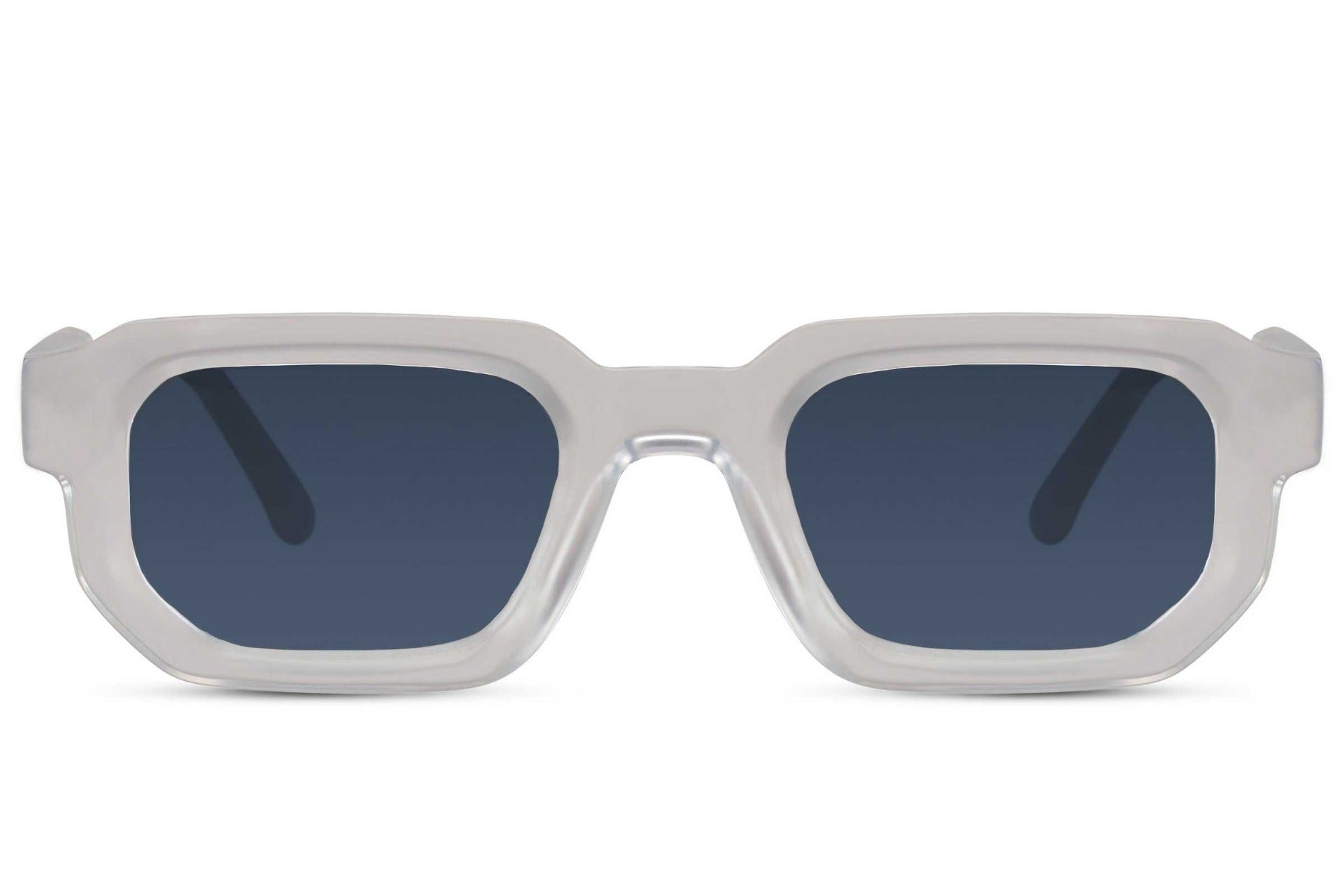 Vintage rectangle sunglasses with grey frame and dark lenses by Sunglass Station, sleek everyday eyewear with a minimalist design