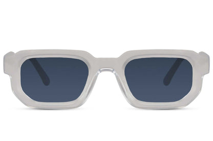 Vintage rectangle sunglasses with grey frame and dark lenses by Sunglass Station, sleek everyday eyewear with a minimalist design