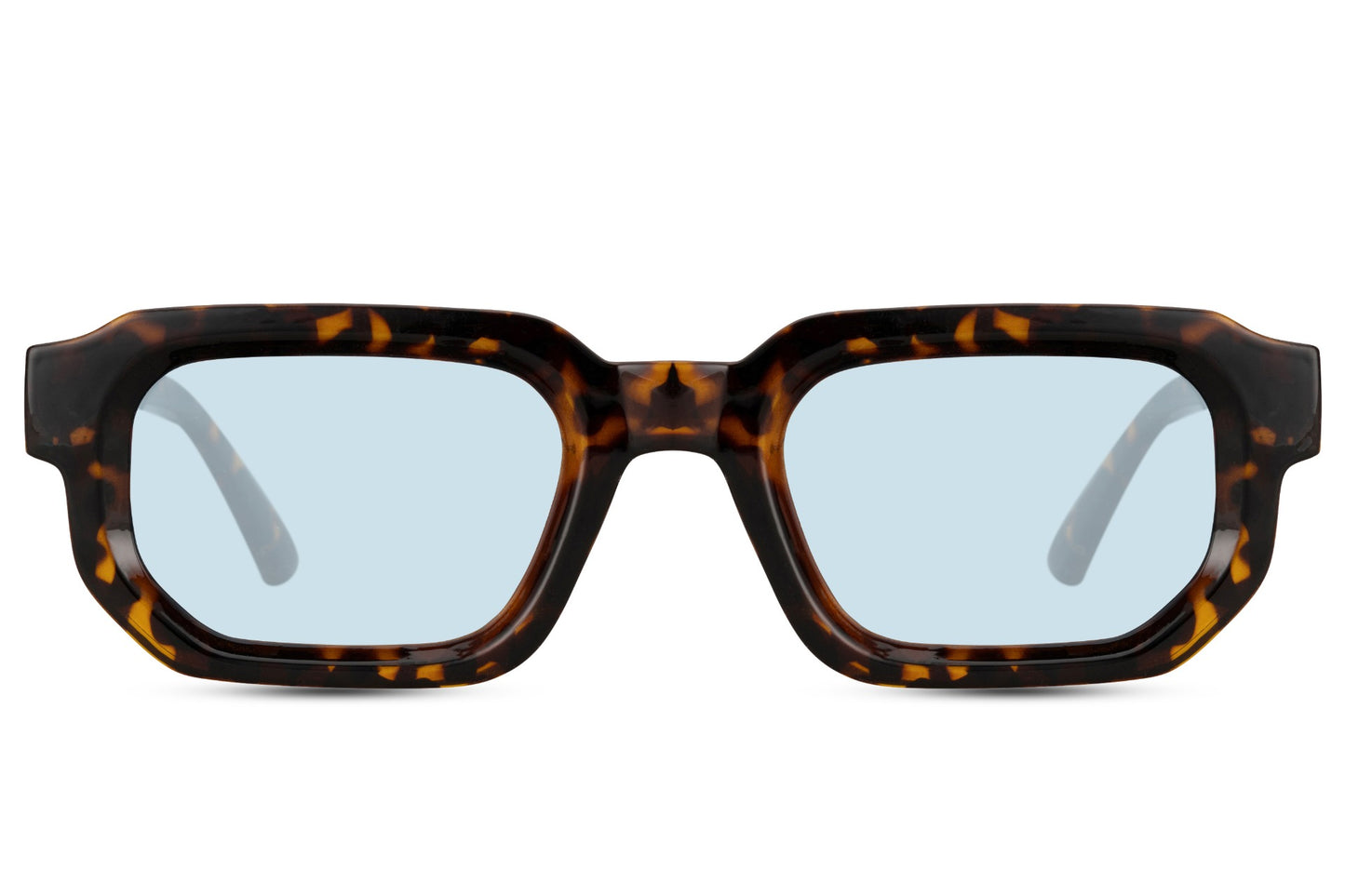 Sleek vintage rectangle sunglasses with tortoiseshell frame and blue lenses by Sunglass Station, stylish unisex eyewear with a refined look
