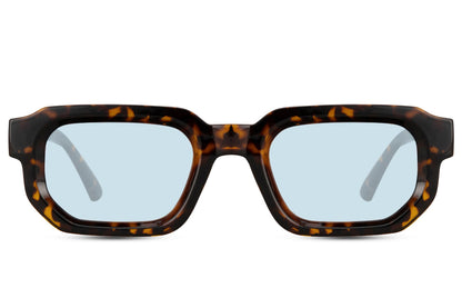 Sleek vintage rectangle sunglasses with tortoiseshell frame and blue lenses by Sunglass Station, stylish unisex eyewear with a refined look