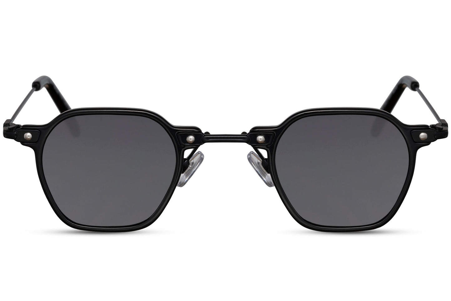 Vintage small square sunglasses with black lenses and slim metal frame for men and women everyday fashion