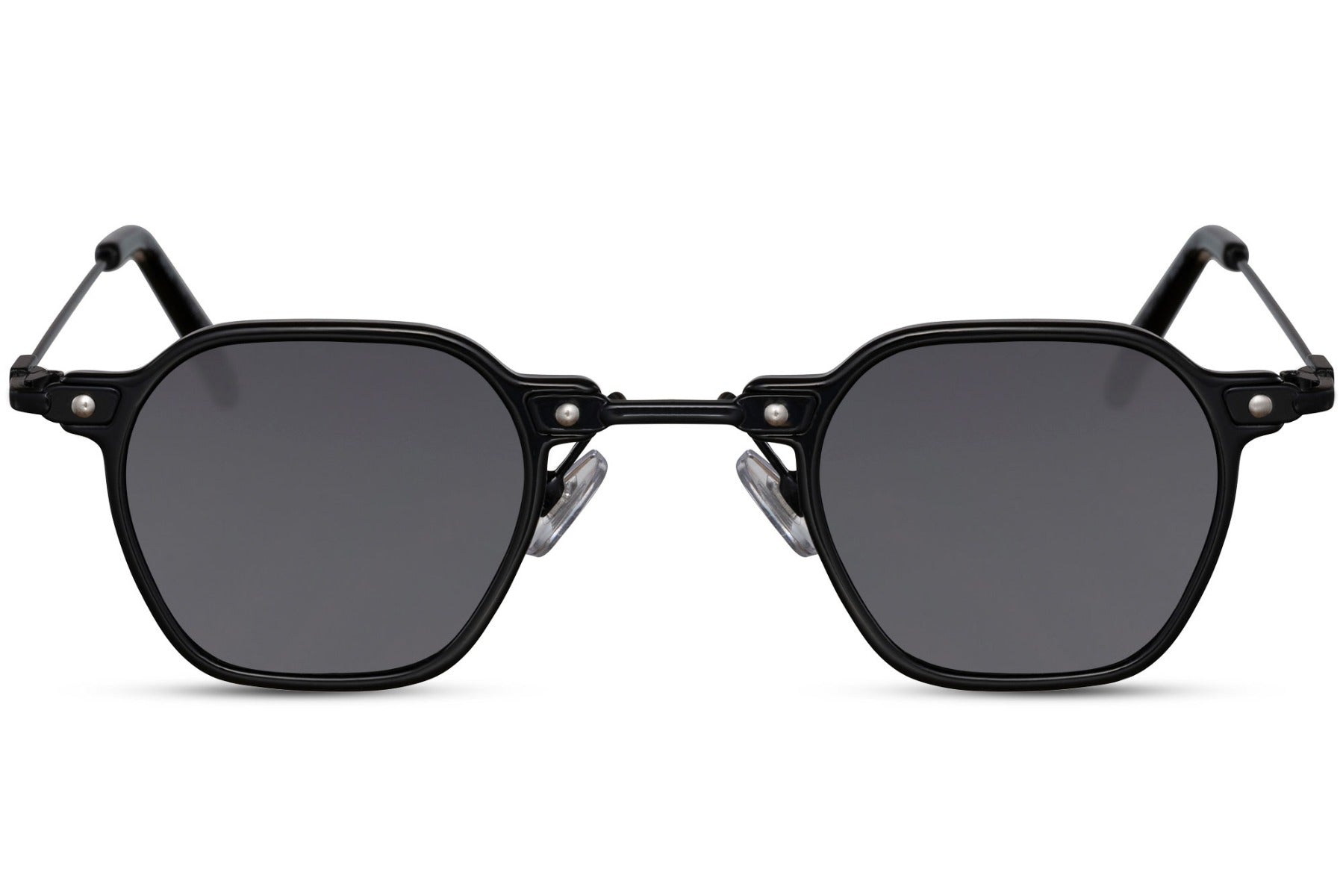 Vintage small square sunglasses with black lenses and slim metal frame for men and women everyday fashion