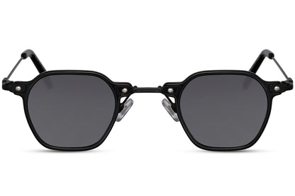 Vintage small square sunglasses with black lenses and slim metal frame for men and women everyday fashion