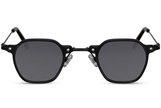 Vintage small square sunglasses with black lenses and slim metal frame for men and women everyday fashion