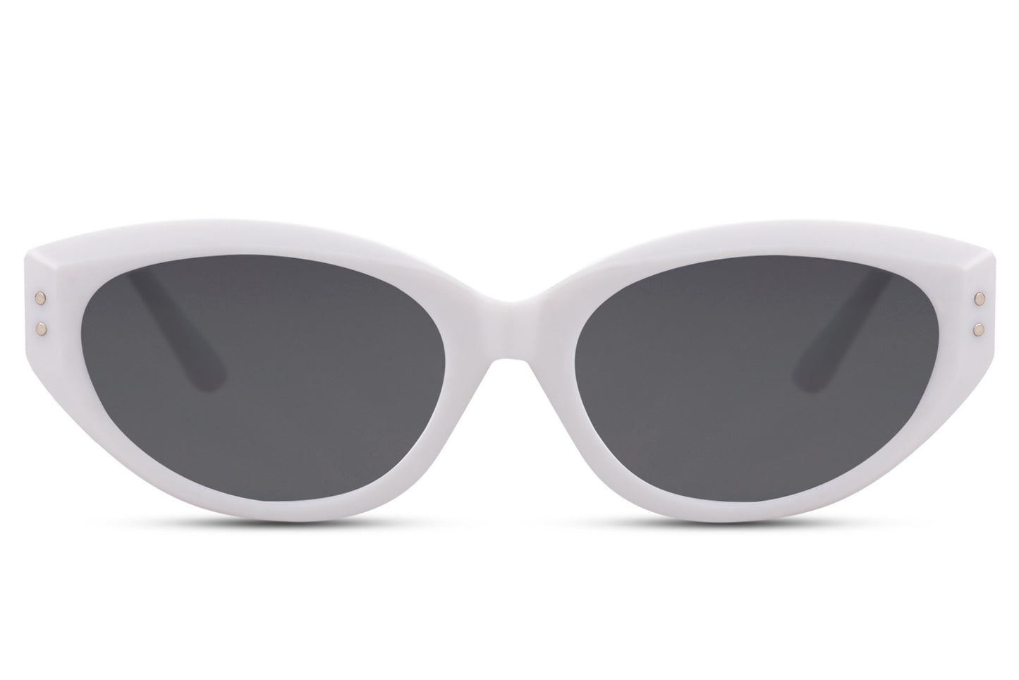 White cat eye sunglasses with a clean modern aesthetic and lightweight feel