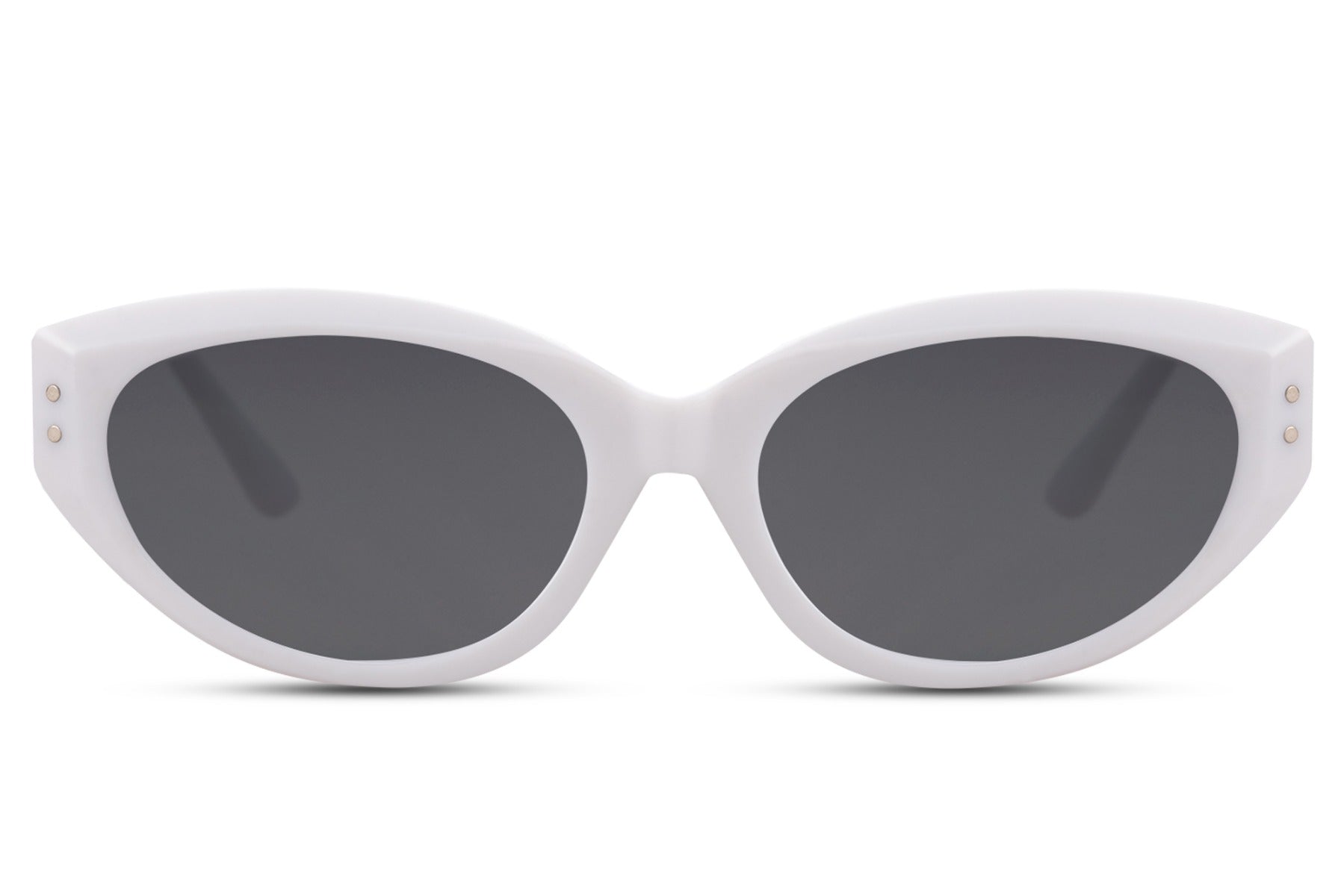 White cat eye sunglasses with a clean modern aesthetic and lightweight feel