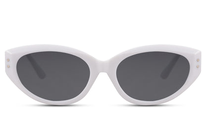 White cat eye sunglasses with a clean modern aesthetic and lightweight feel
