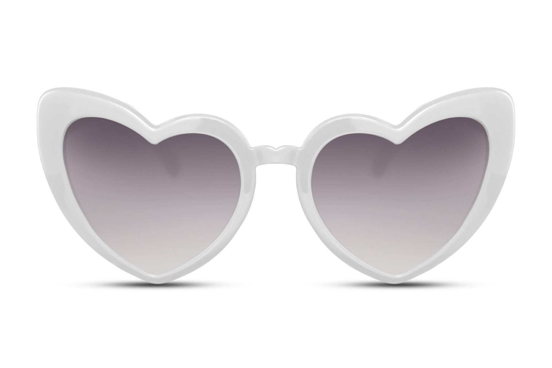White heart shape sunglasses with soft tinted lenses and lightweight frame