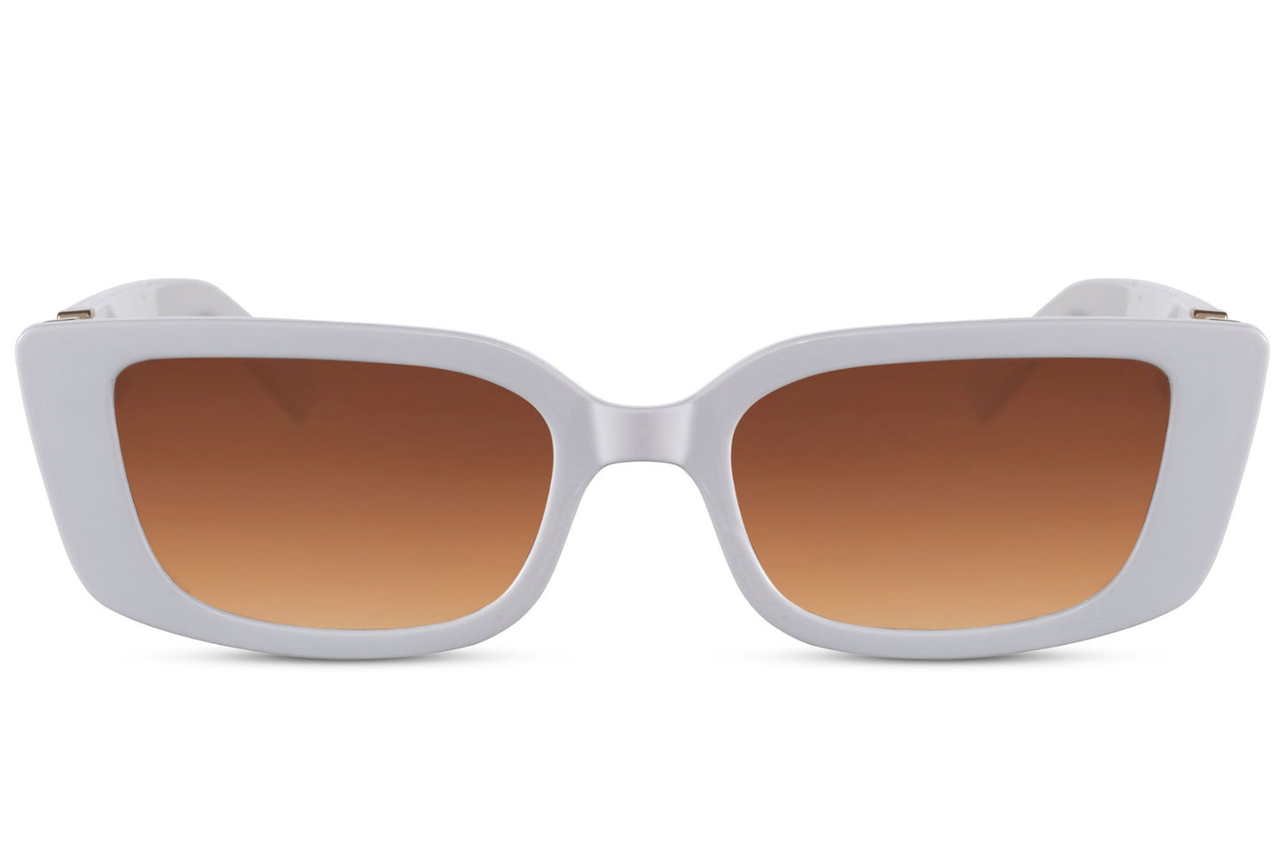 White rectangle sunglasses with white frame and brown gradient lenses by Sunglass Station, unisex eyewear with UV protection and a bold minimal design, available online with free shipping across the UK and Europe