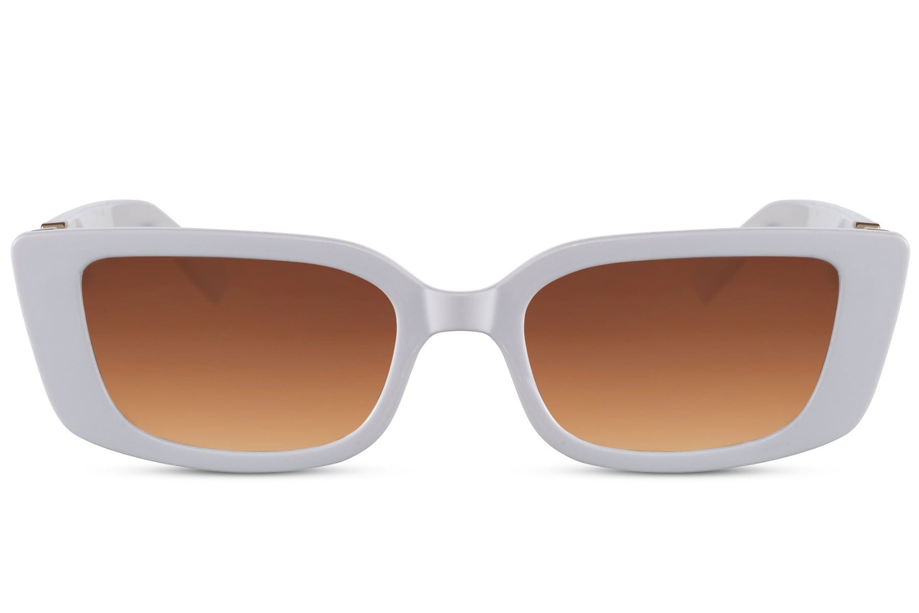 White rectangle sunglasses with light brown lenses by Sunglass Station, unisex eyewear with a clean frame and comfortable fit