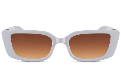 White rectangle sunglasses with light brown lenses by Sunglass Station, unisex eyewear with a clean frame and comfortable fit