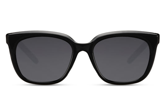 Women’s black square sunglasses with glossy frame and dark UV protection lenses for modern everyday fashion