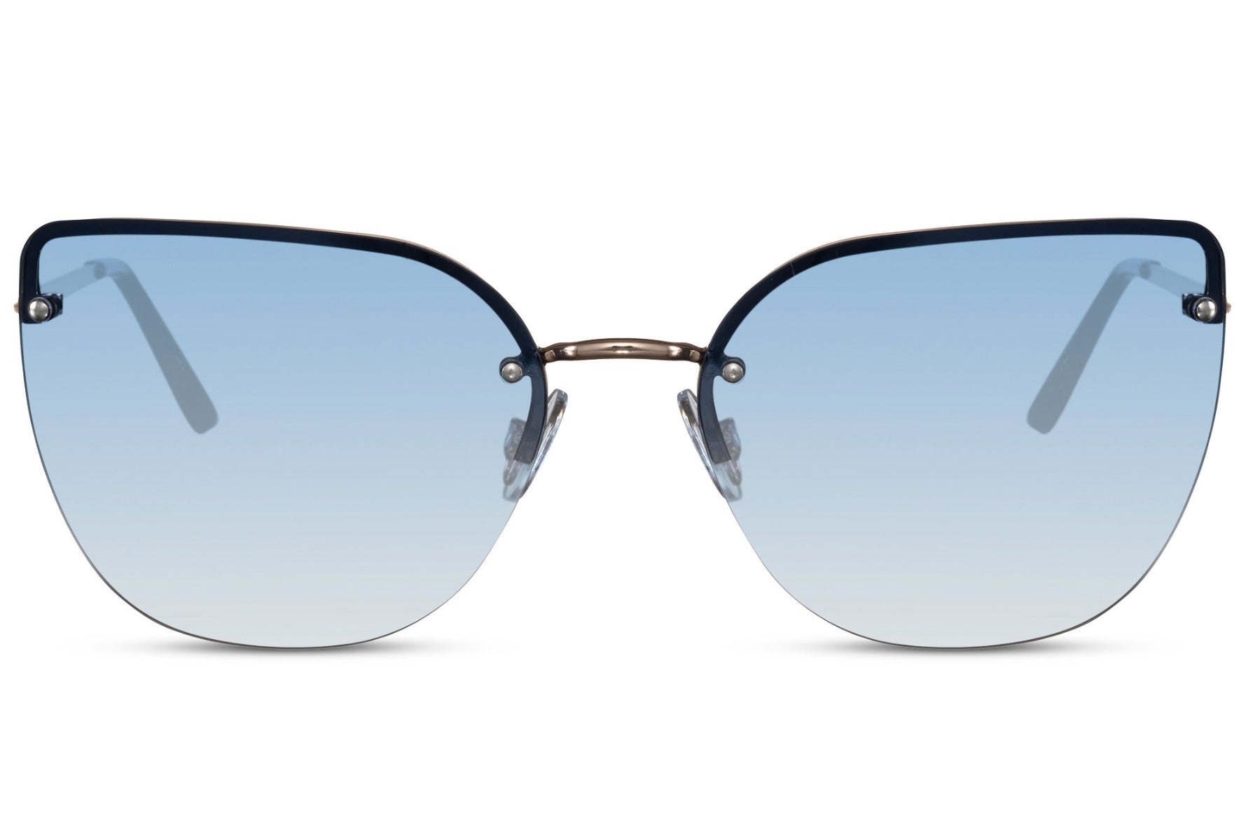 Women’s cat eye sunglasses with blue tinted lenses and metal frame offering UV protection and lightweight comfort